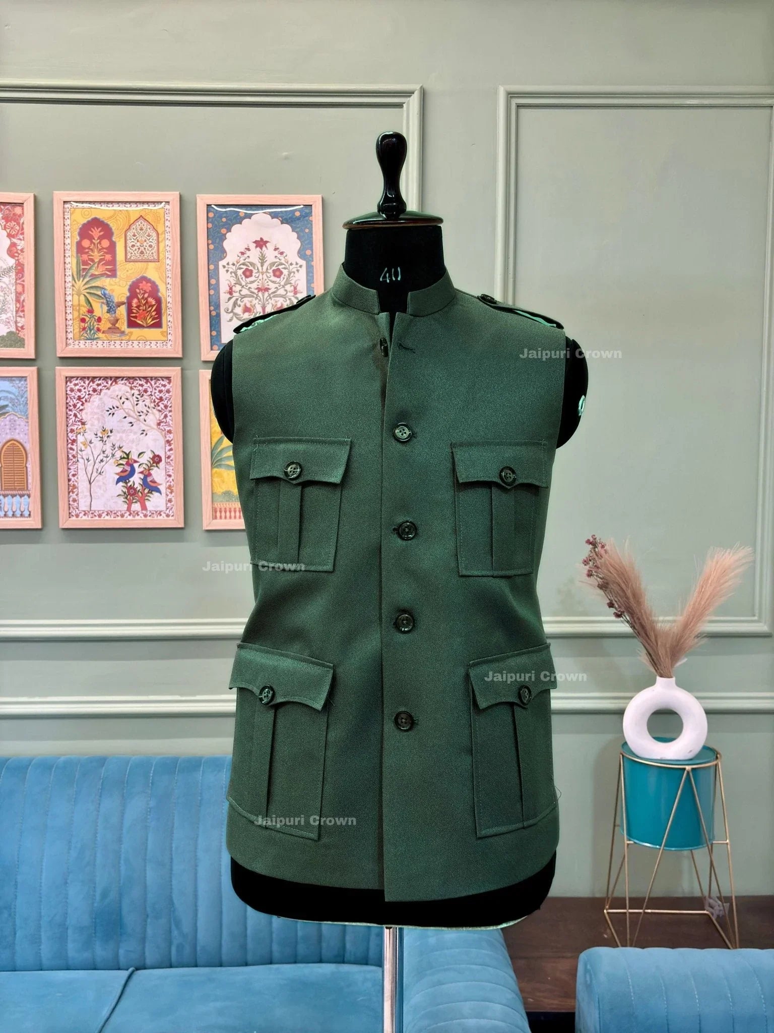 Semi - Hunting Jackets - Rust Green - Jaipuri Crown