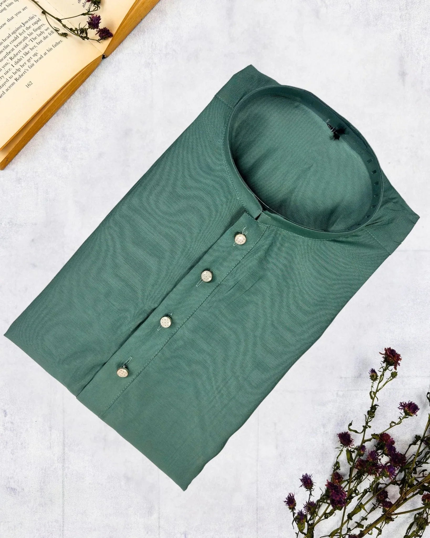 Serene Sage Green Plain Kurta - Jaipuri Crown