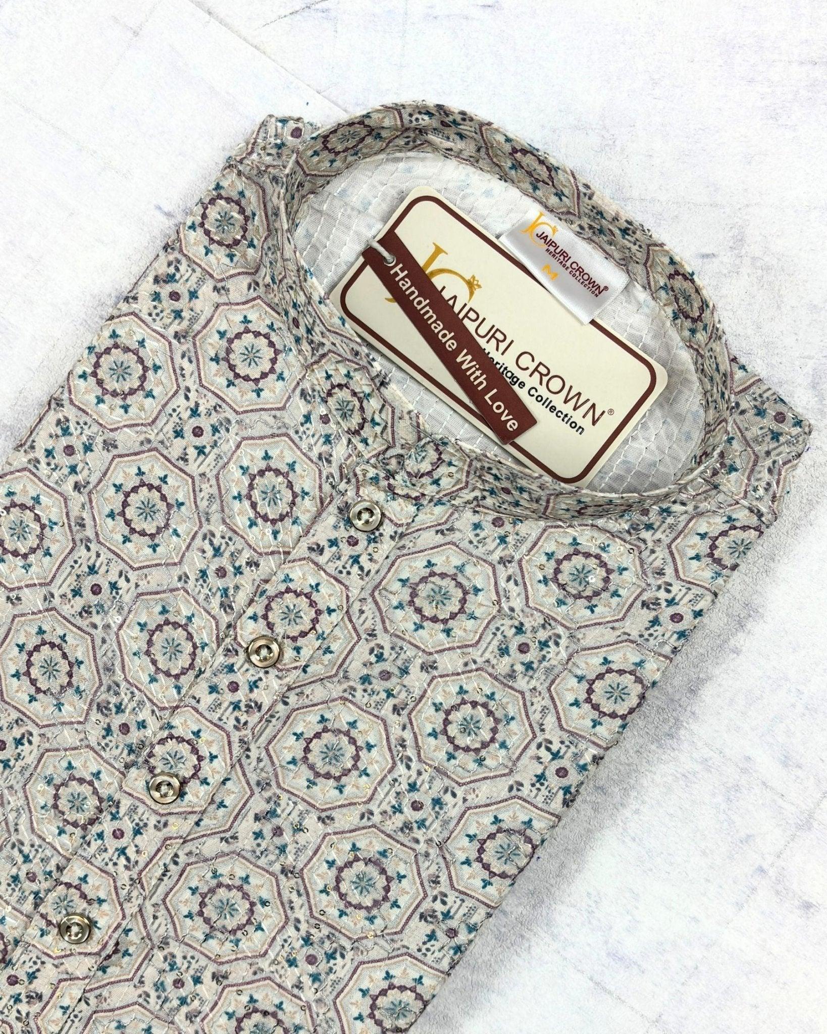 Stellar Glow Silver Printed Kurta - Jaipuri Crown