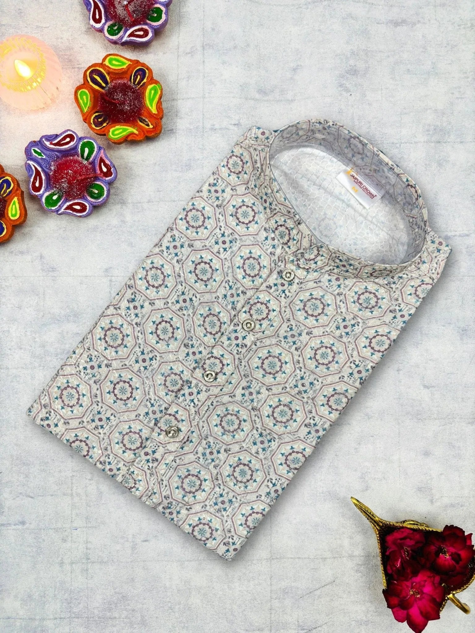 Stellar Glow Silver Printed Kurta - Jaipuri Crown
