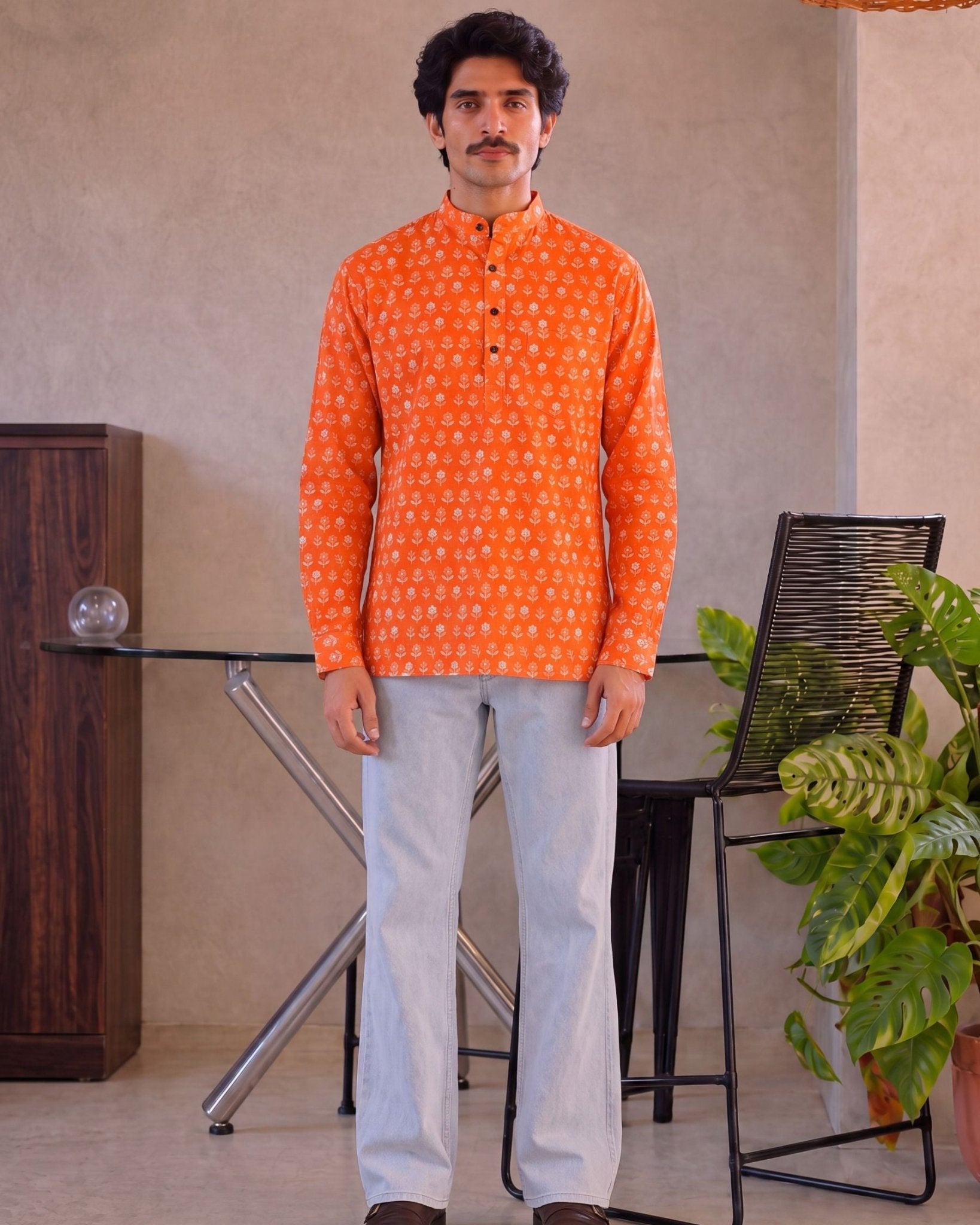 Sunburst Elegance โ Printed Cotton Short Kurta - Jaipuri Crown