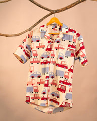 Traffic Jam – Funky Vehicle Print Cuban Collar Shirt - Jaipuri Crown