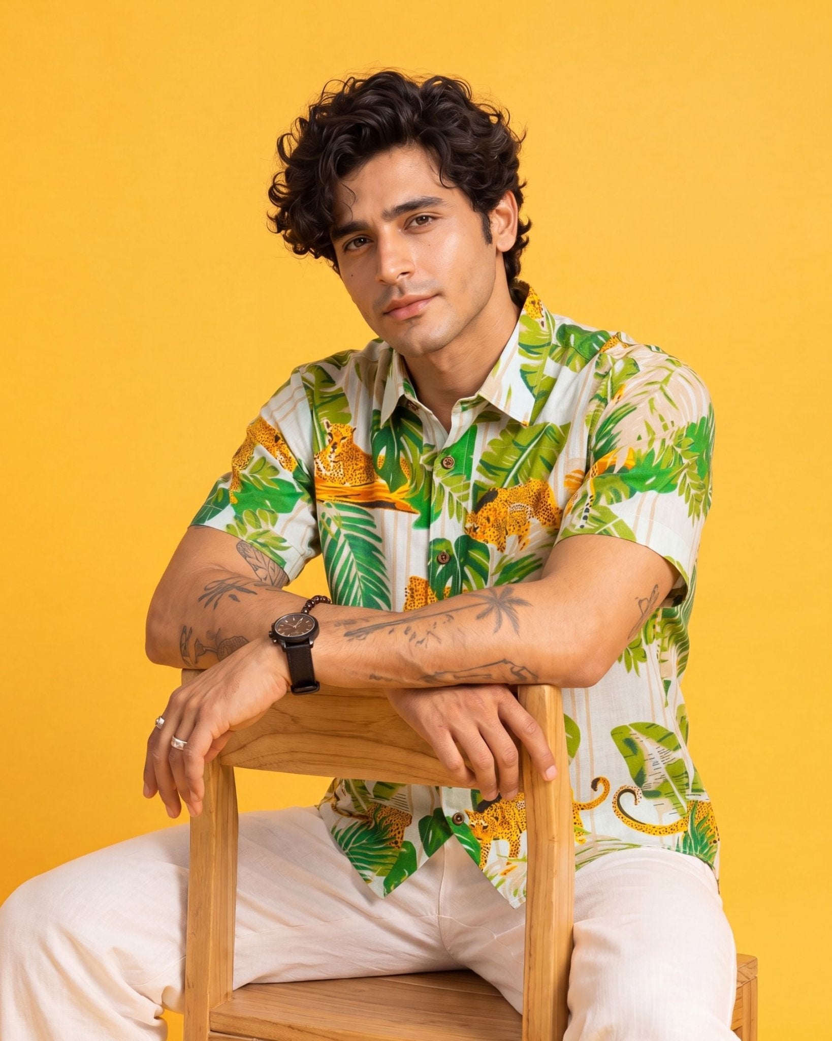 Tropical Escape – Printed Cotton Half Sleeve Shirt - Jaipuri Crown