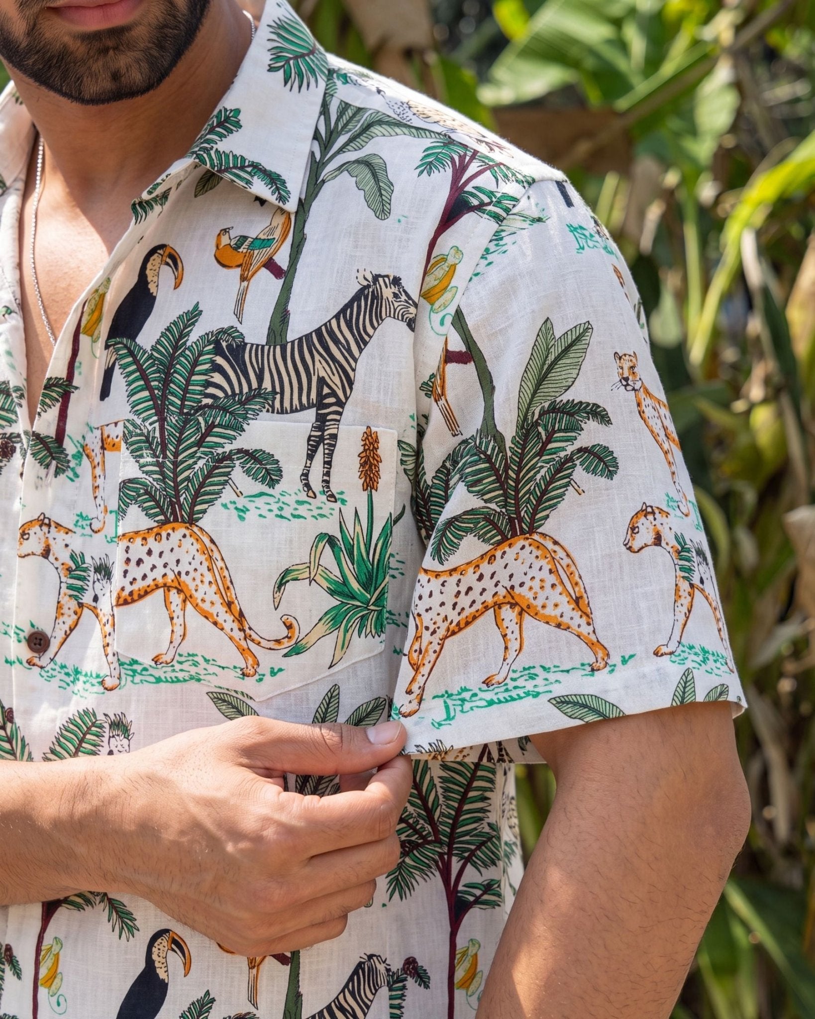 Tropical Vibes โ Printed Cotton Half Sleeve Shirt - Jaipuri Crown