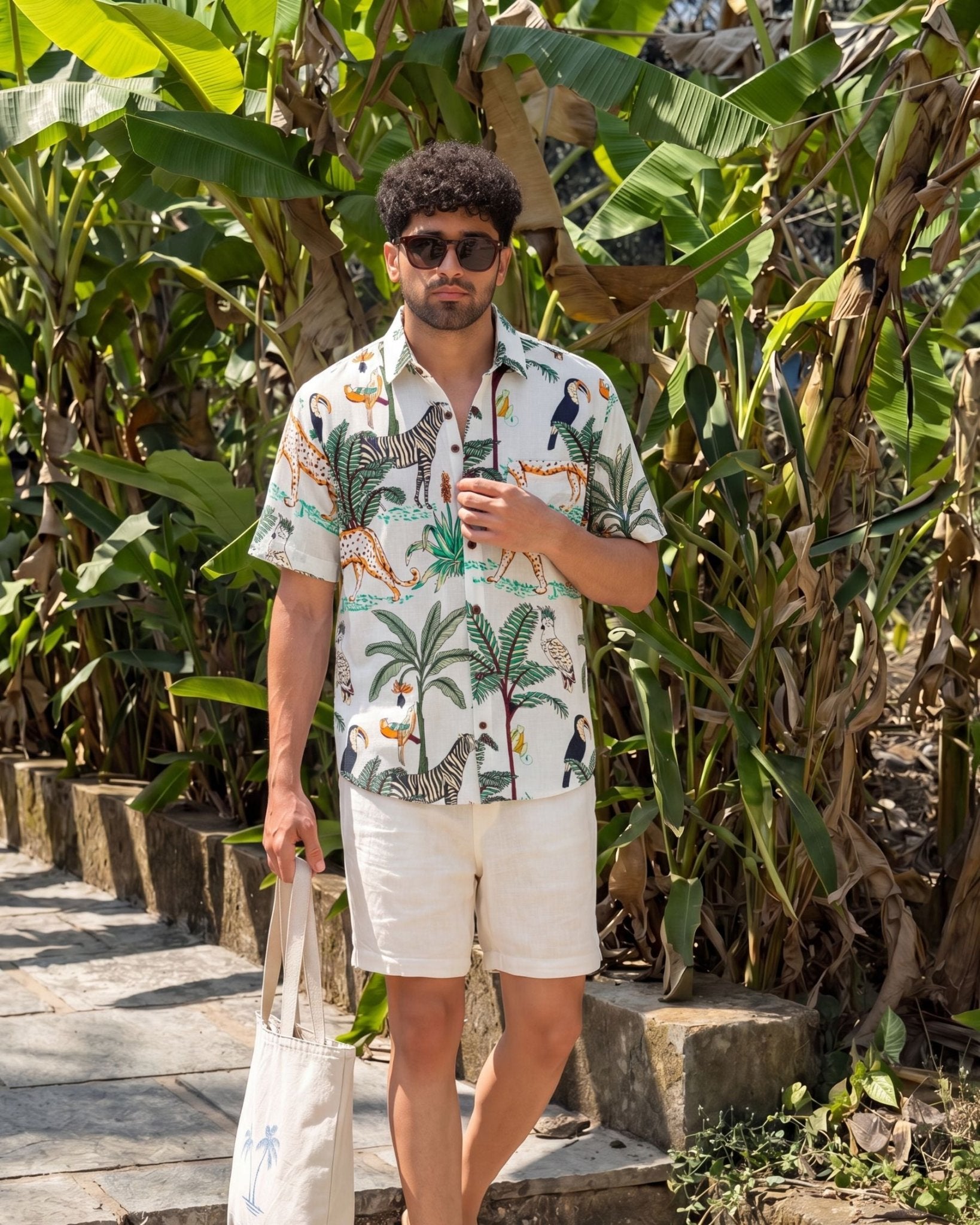 Tropical Vibes โ Printed Cotton Half Sleeve Shirt - Jaipuri Crown