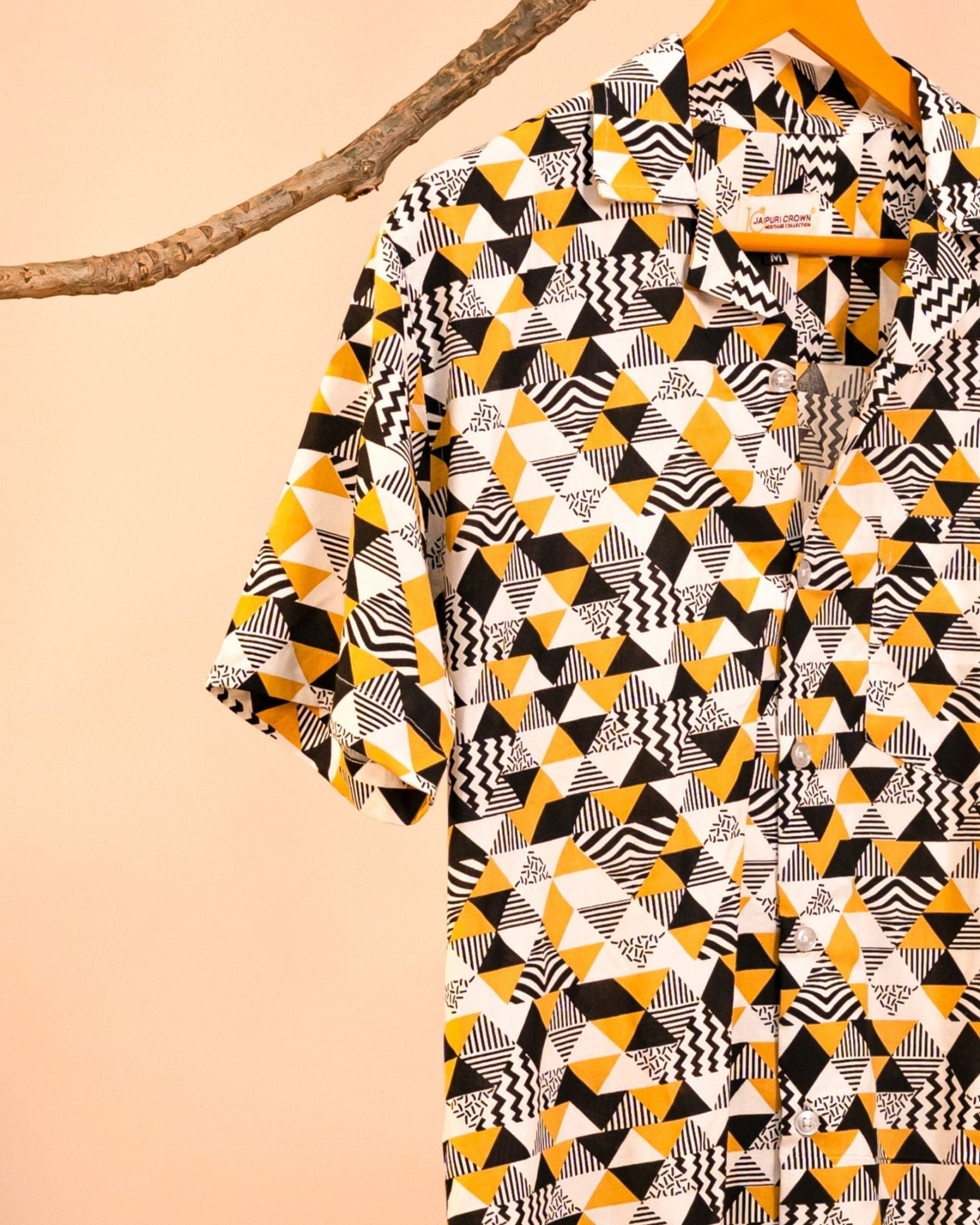 Urban Maze – Geometric Print Cuban Collar Shirt - Jaipuri Crown