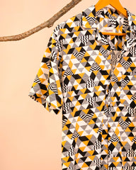 Urban Maze – Geometric Print Cuban Collar Shirt - Jaipuri Crown
