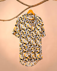 Urban Maze – Geometric Print Cuban Collar Shirt - Jaipuri Crown