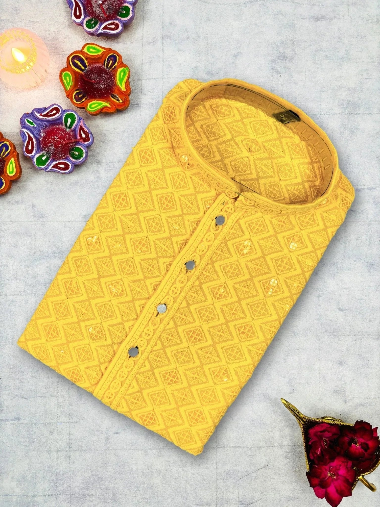 Yellow Square Lucknowi Kurta - Jaipuri Crown
