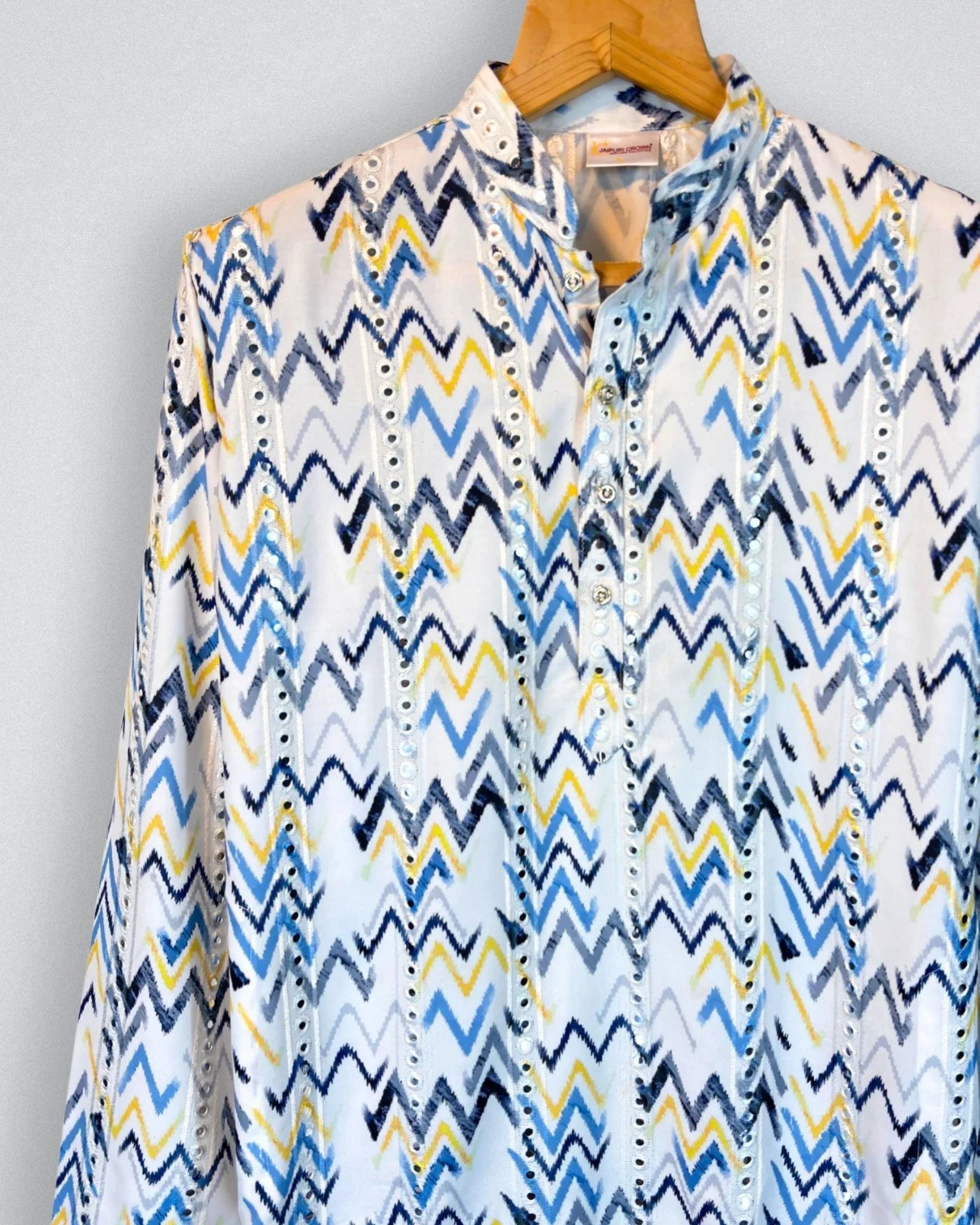 Zigzag Fusion Mirror Work Kurta - Jaipuri Crown