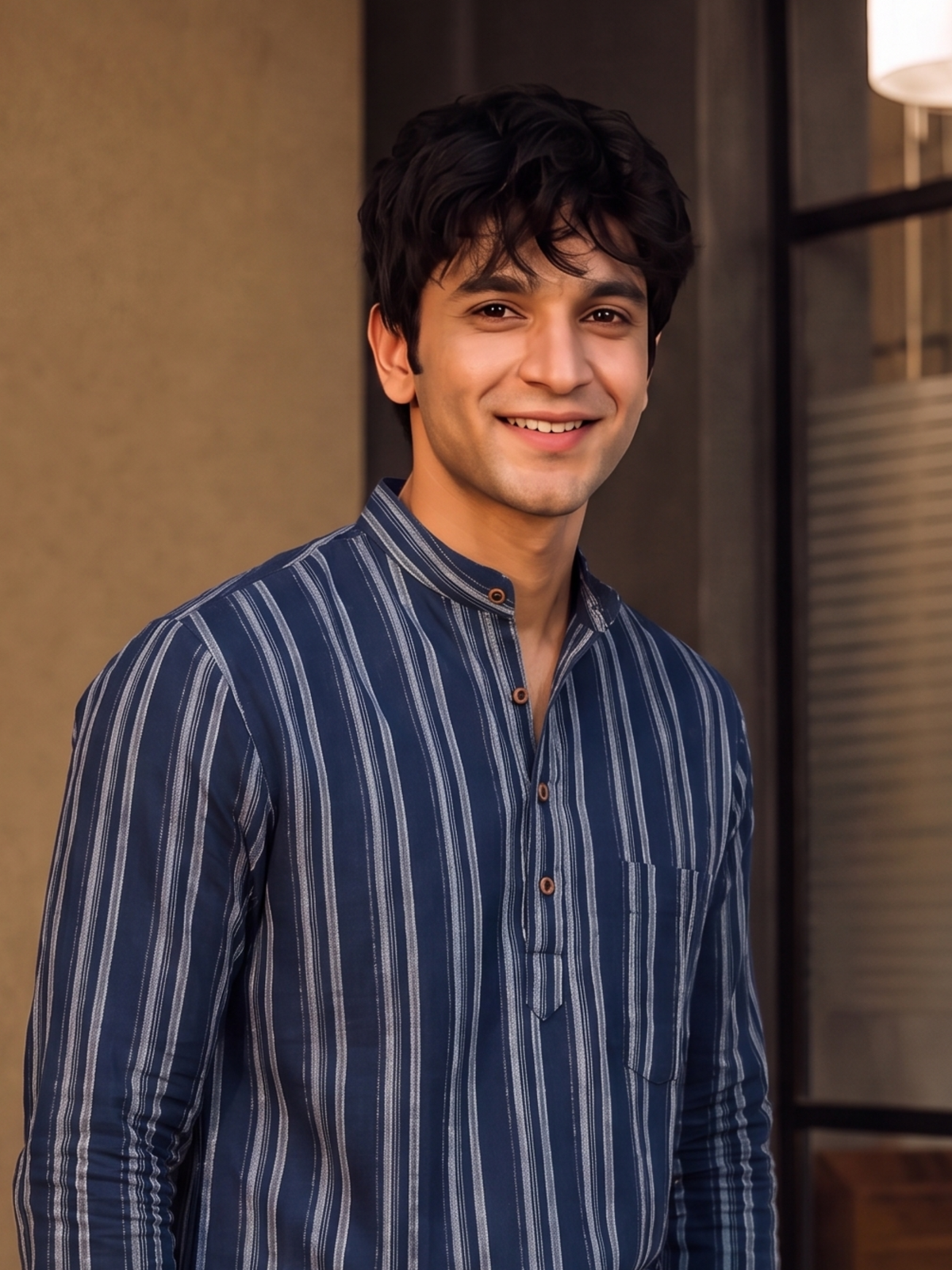 Navy Stripes – Men's Cotton Short Kurta