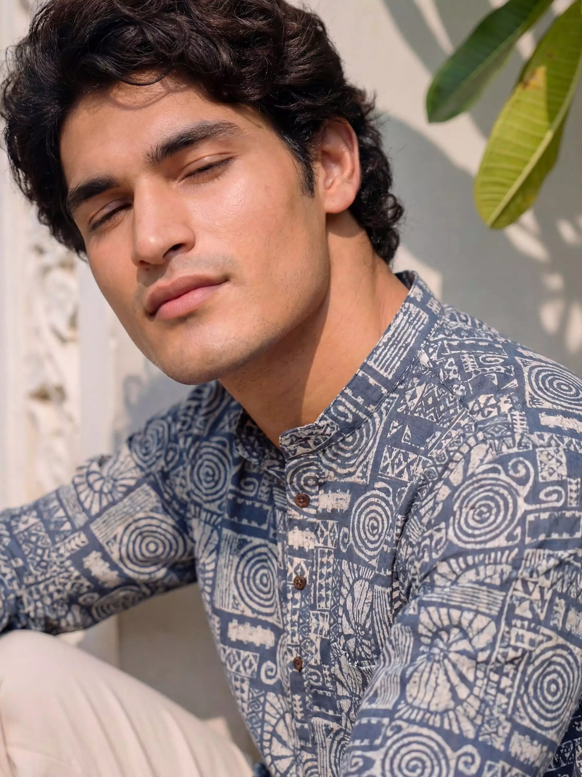 Navy Swirls – Printed Cotton Short Kurta