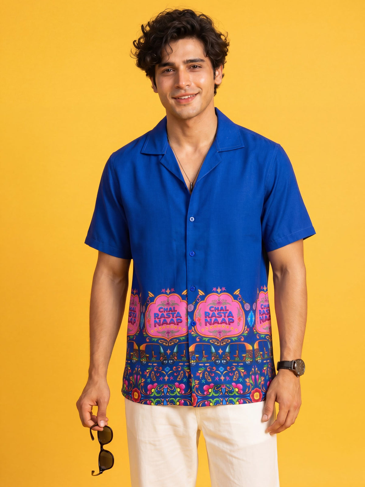 Tropical Vibes – Cuban Collar Printed Cotton Shirt