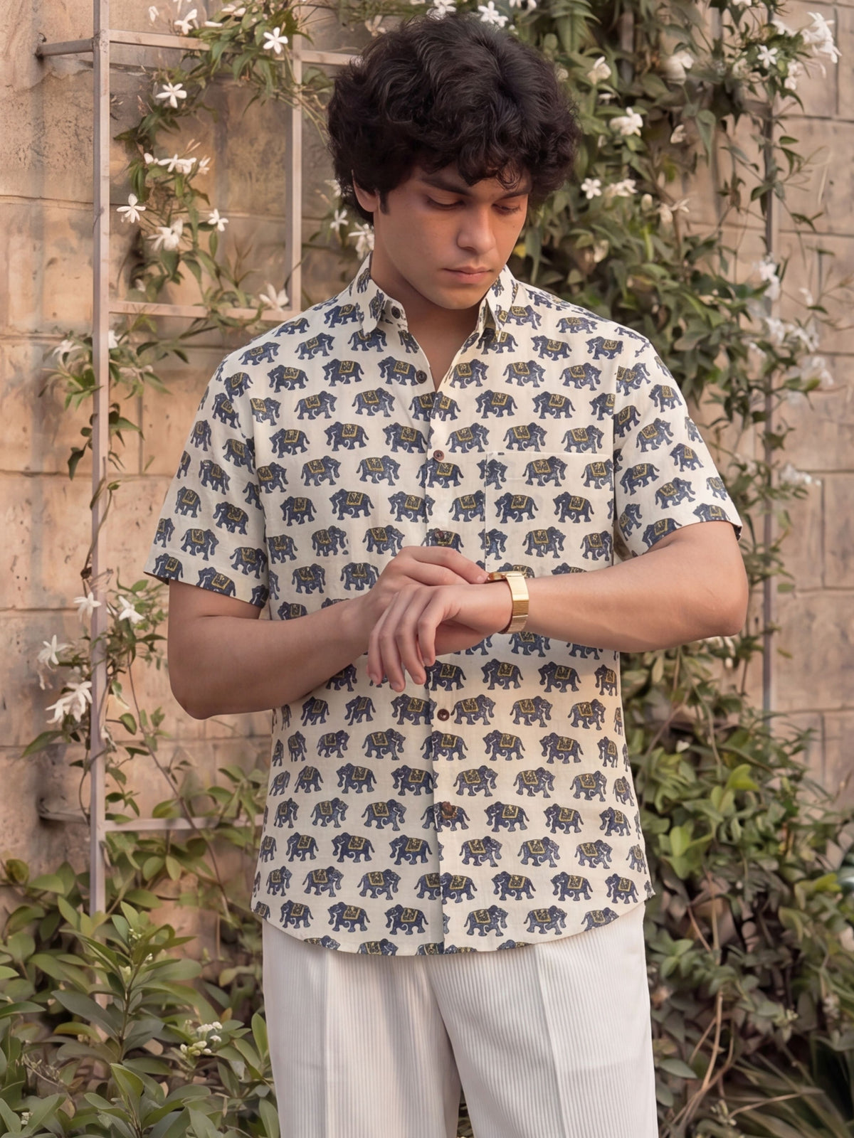 Crown Charm – Printed Cotton Half Sleeve Shirt