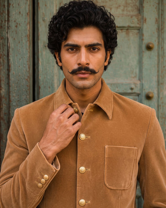 Velvet Modern Collor Jodhpuri - Camel Beige 1800
