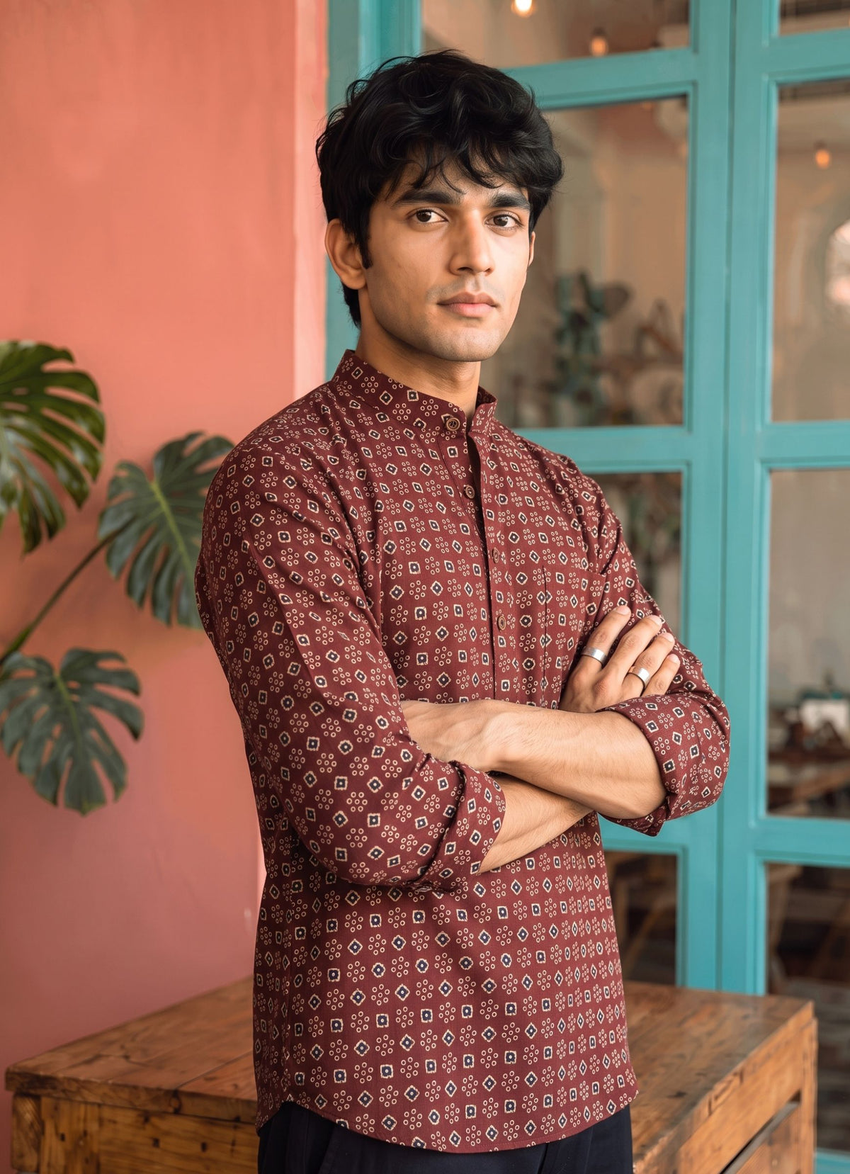 Desert Blossom – Men's Printed Cotton Short Kurta
