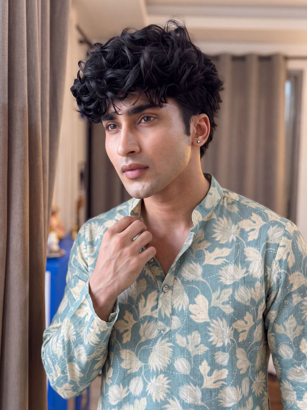 Mint Green Floral Jaal – Textured Printed Long Kurta