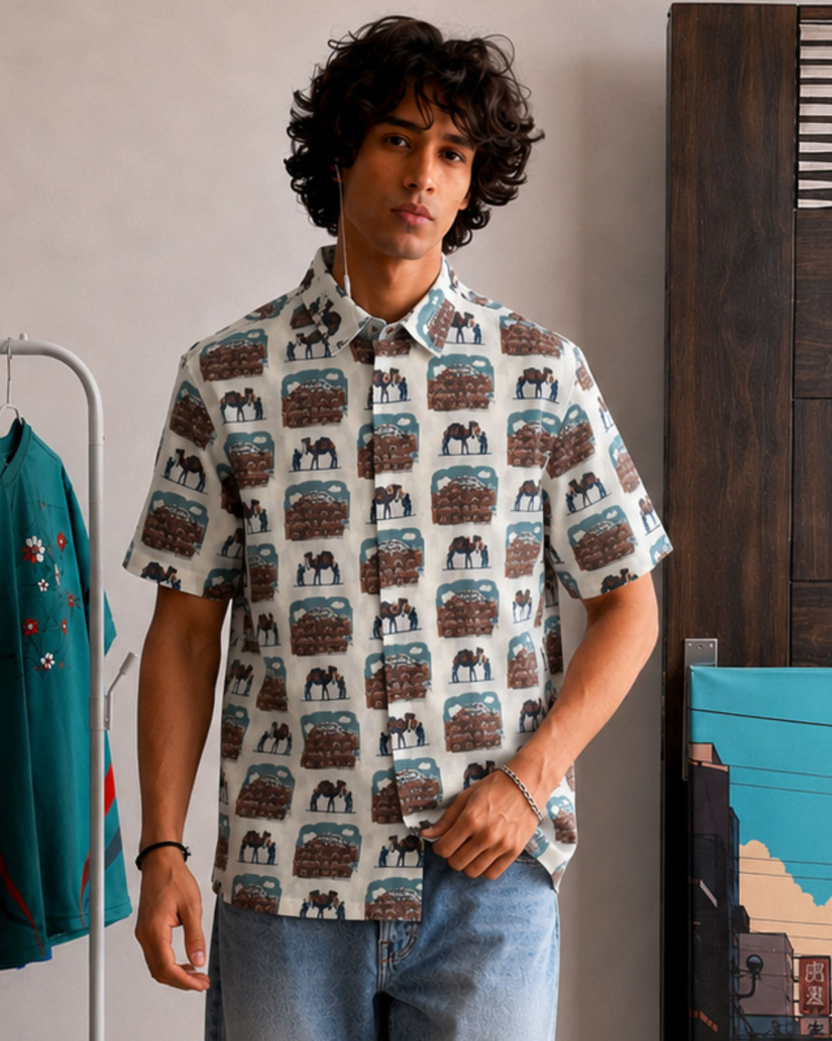 Whimsical Swing – Printed Cotton Half Sleeve Shirt