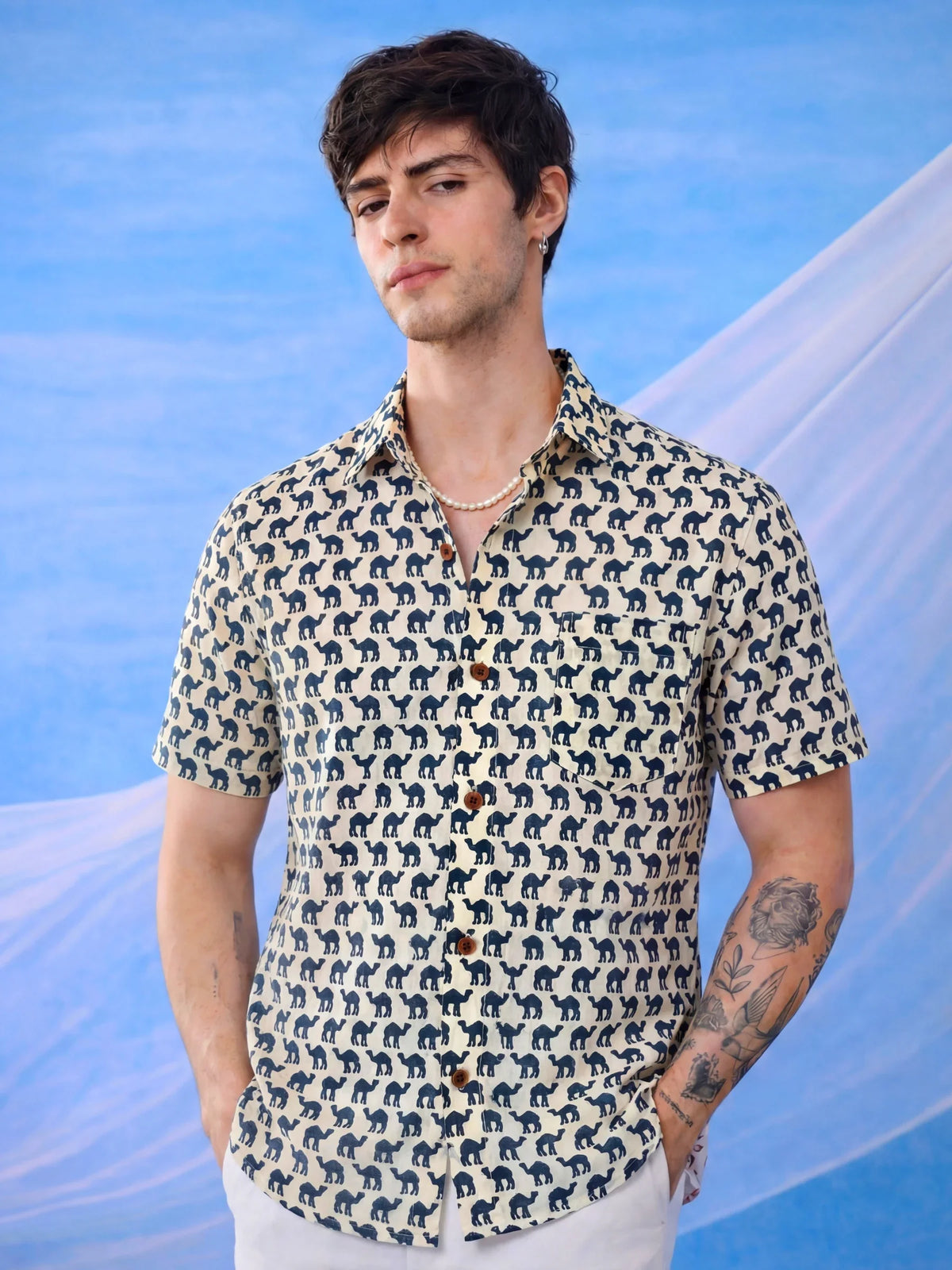 Wild Parade – Cotton Half Sleeve in Cream & Blue