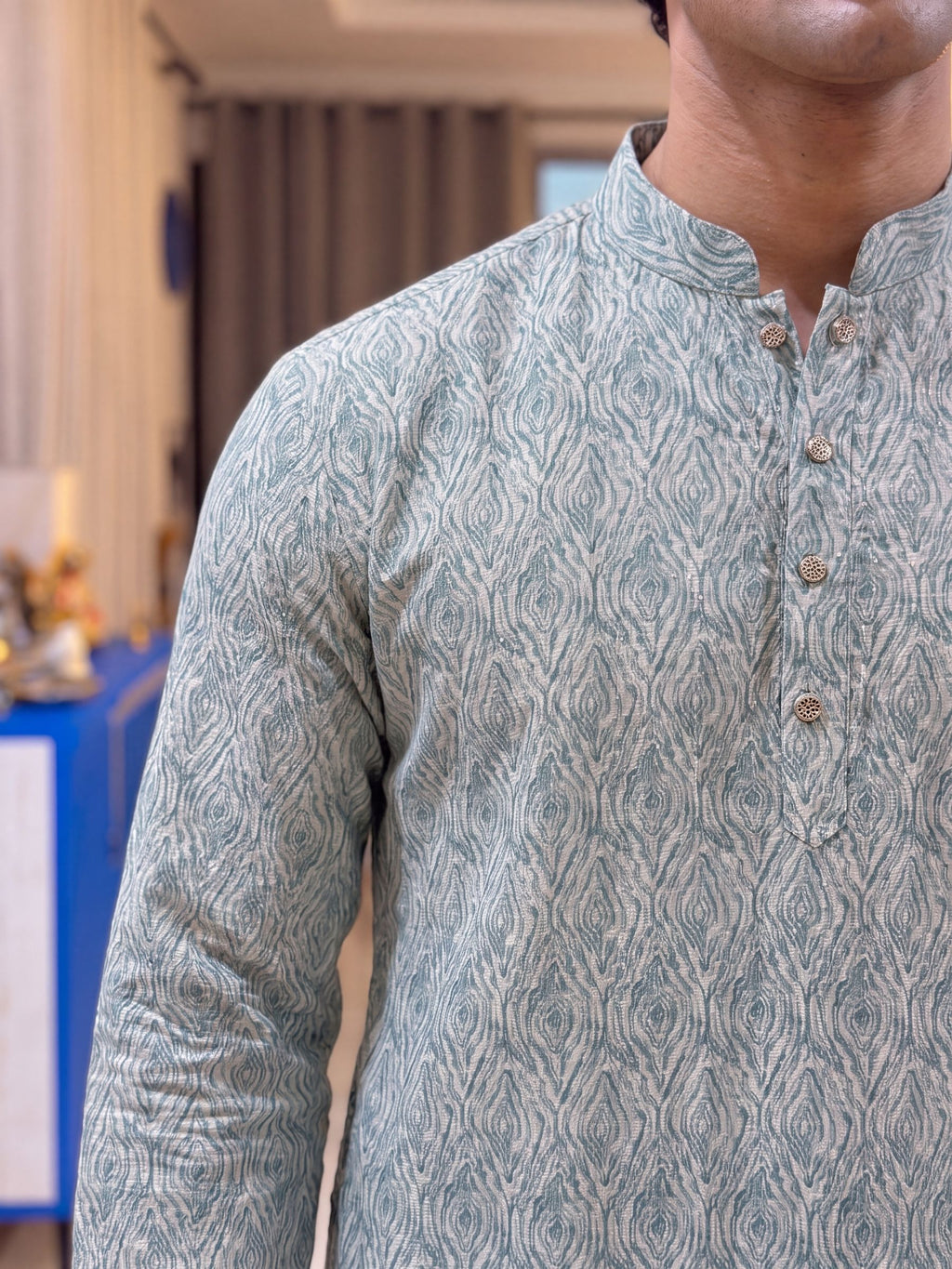 Turquoise Abstract – Printed Long Kurta