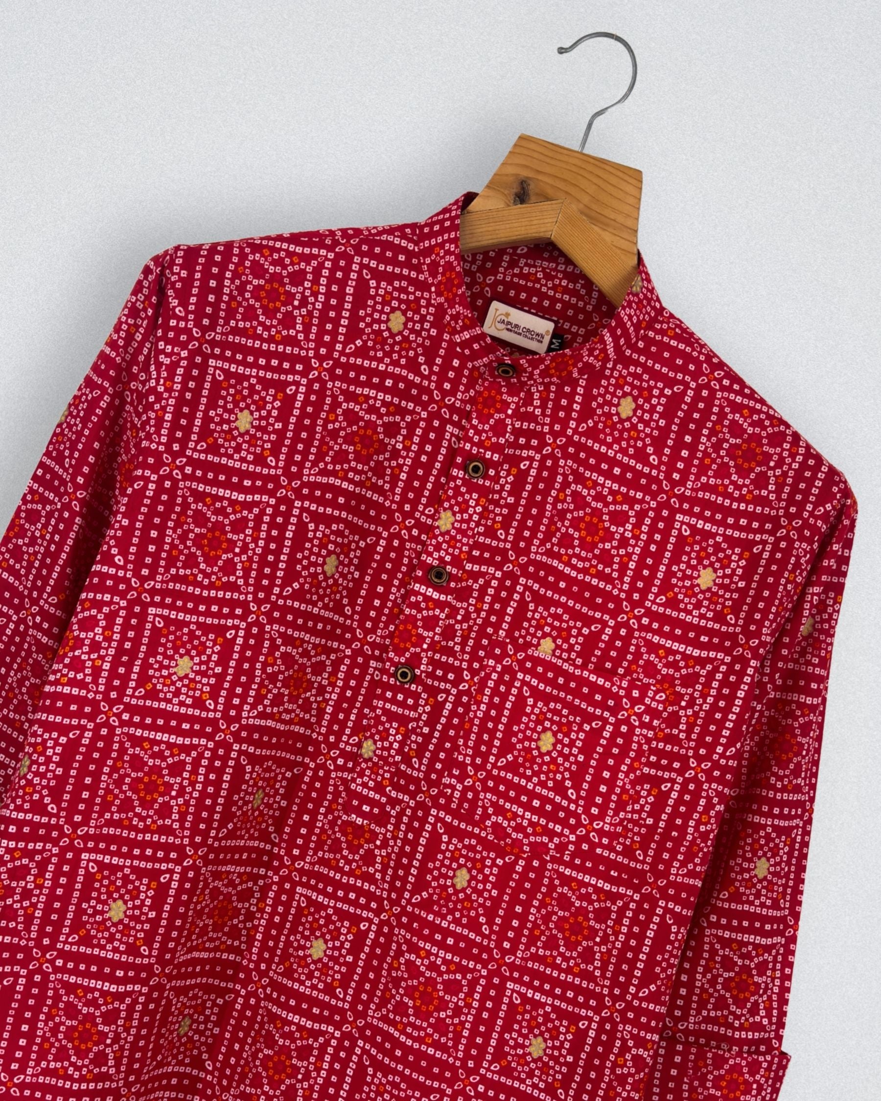 Rajasthani Charm – Printed Cotton Short Kurta in Red