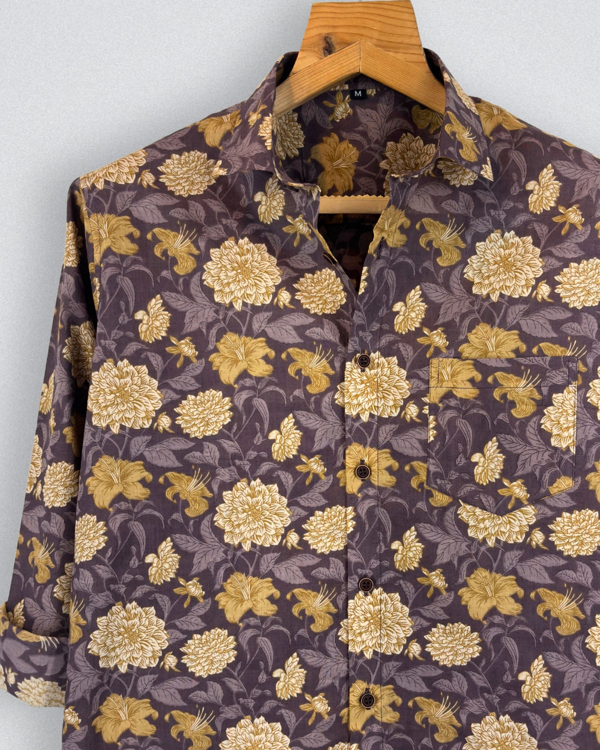 Floral Harmony – Printed Cotton Full Sleeve in Brown & Gold