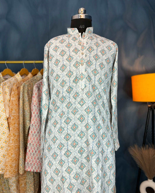 Frosted Flora Printed Lucknowi Kurta