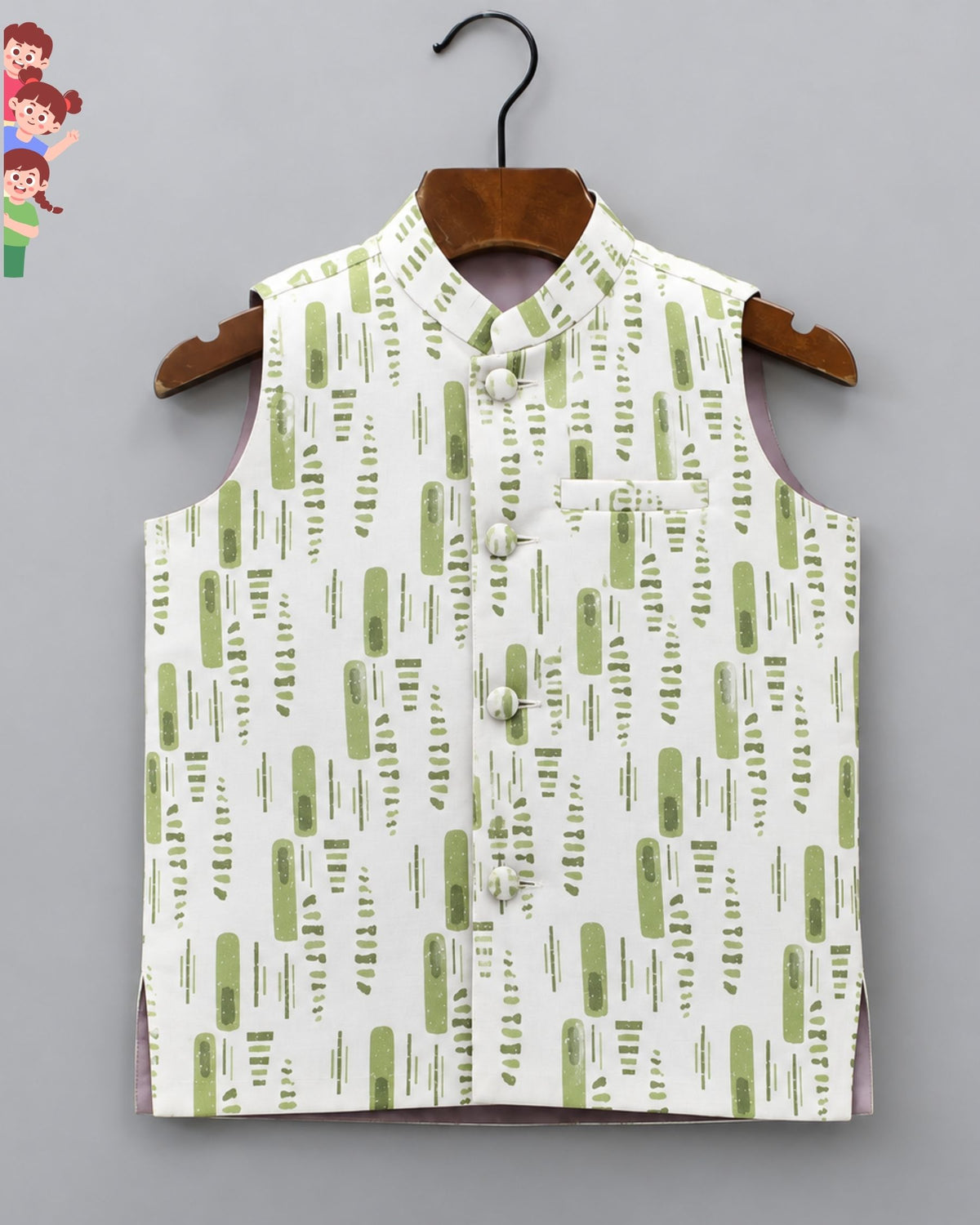 Stylish Kid's Nehru Jacket with Modern Print