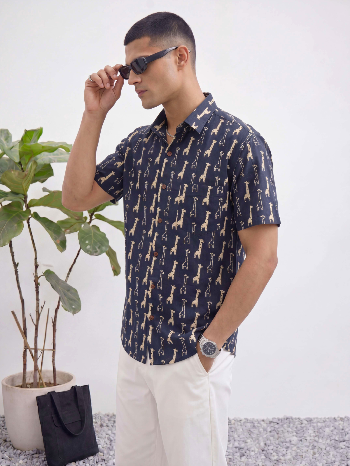 Giraffe Groove – Printed Cotton Half Sleeve Shirt