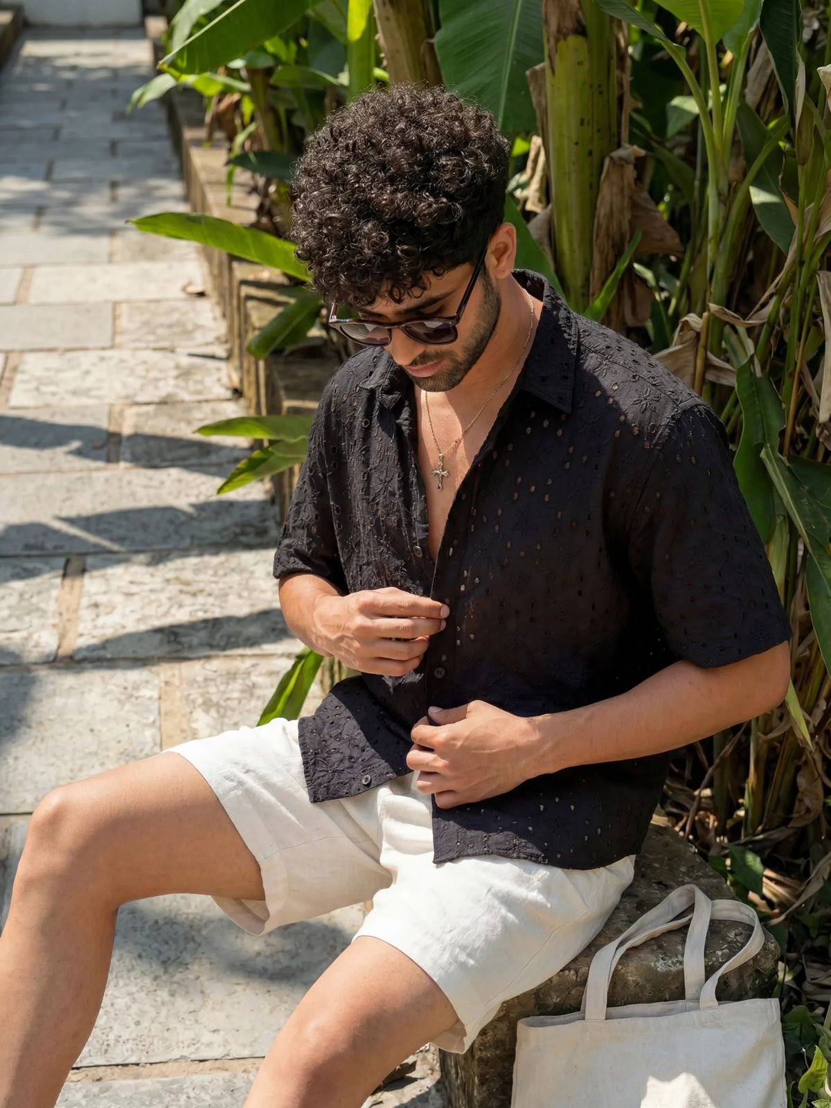 Static Black — Hakoba Cotton Shirt for Men | Jaipuri Crown