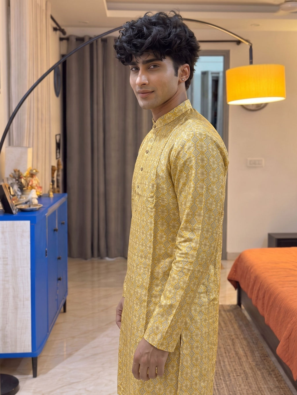 Stylish Printed Long Kurta in Vibrant Yellow