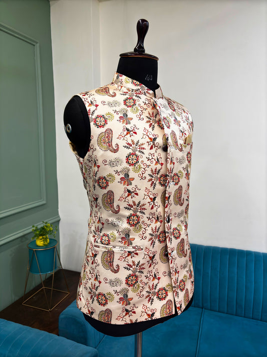 Men Rose Gold Printed Nehru Jacket