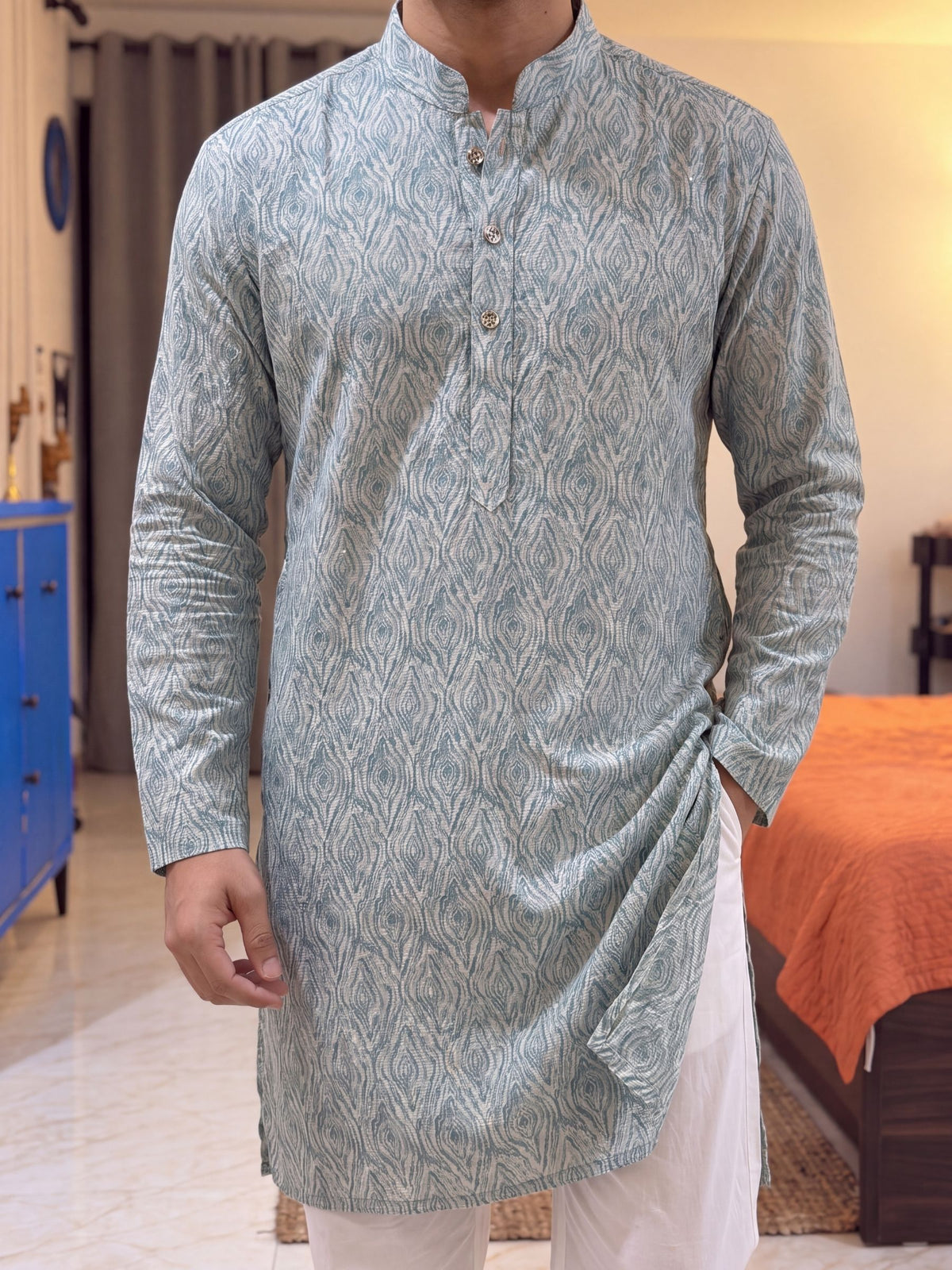 Turquoise Abstract – Printed Long Kurta