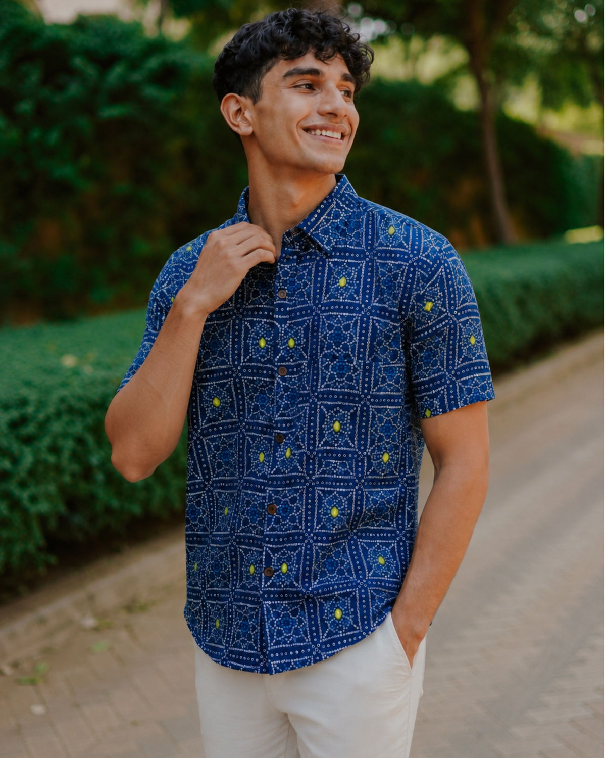 Navy Charm – Printed Cotton Half Sleeve