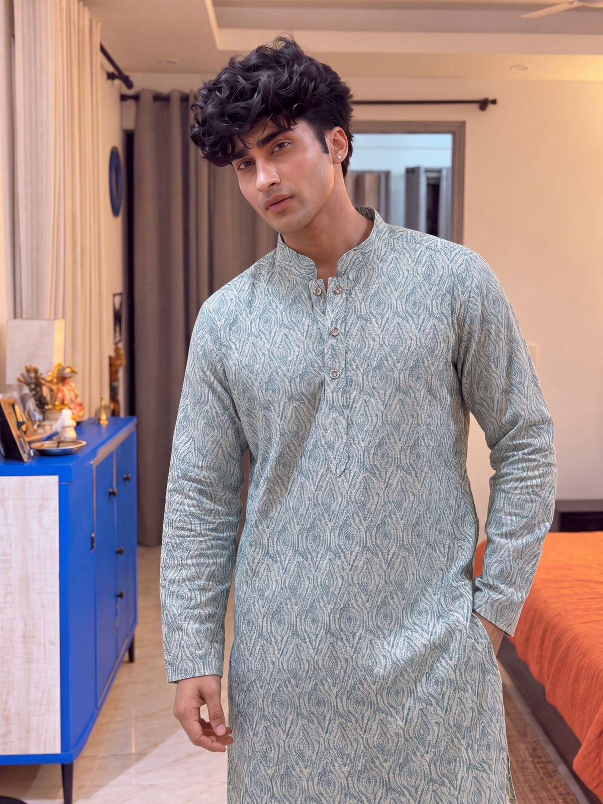 Turquoise Abstract – Printed Long Kurta
