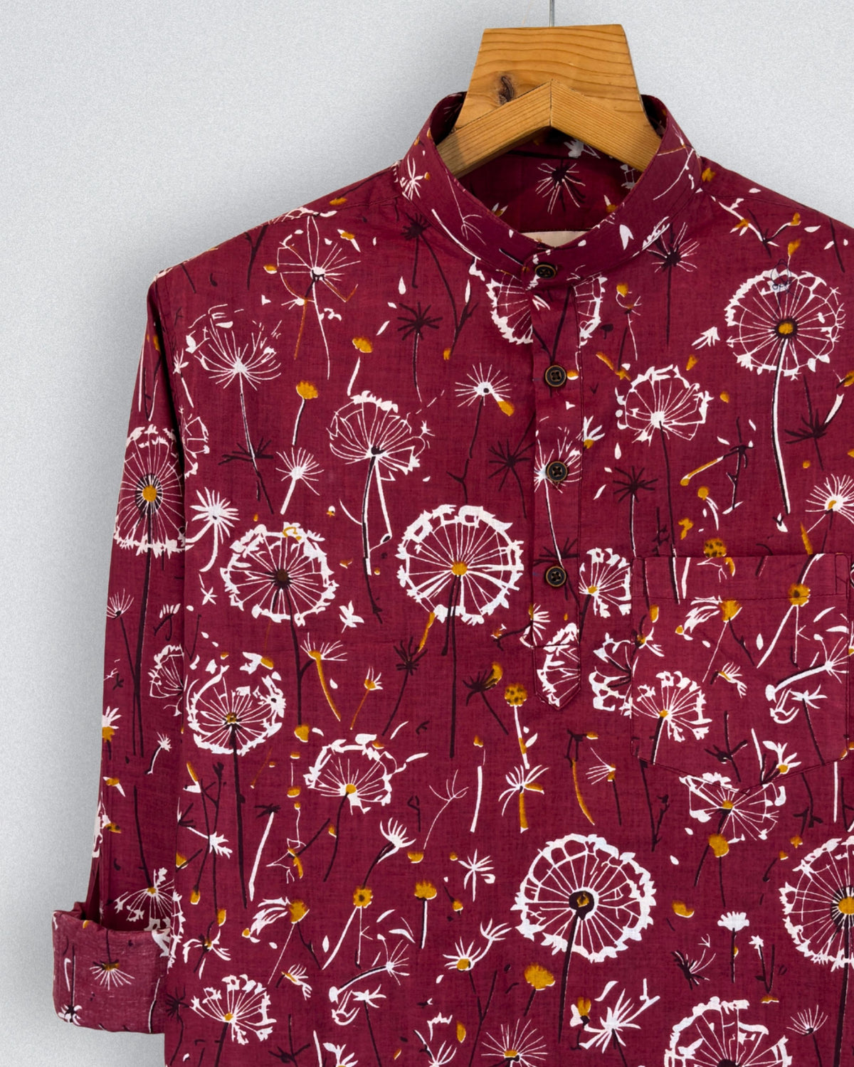 Dandelion Dreams – Printed Cotton Short Kurta in Burgundy