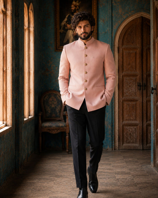Velvet Jodhpuri Bandhgala- Peach 1800