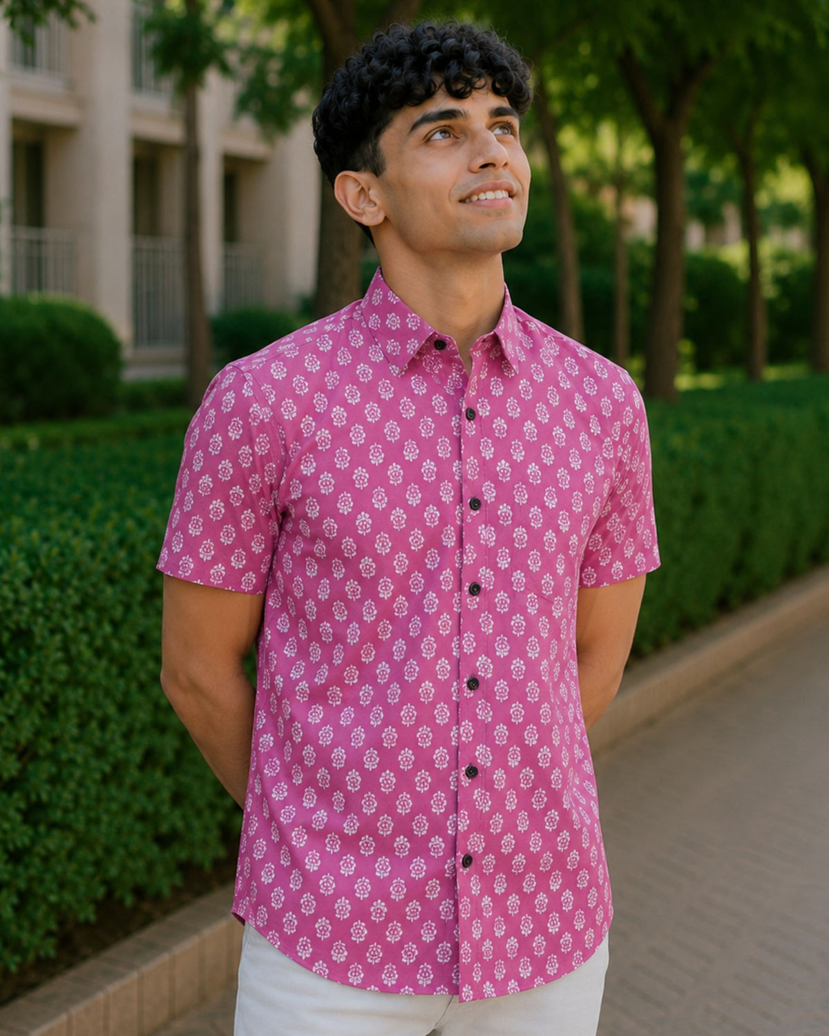 Royal Blossom – Printed Cotton Half Sleeve Shirt