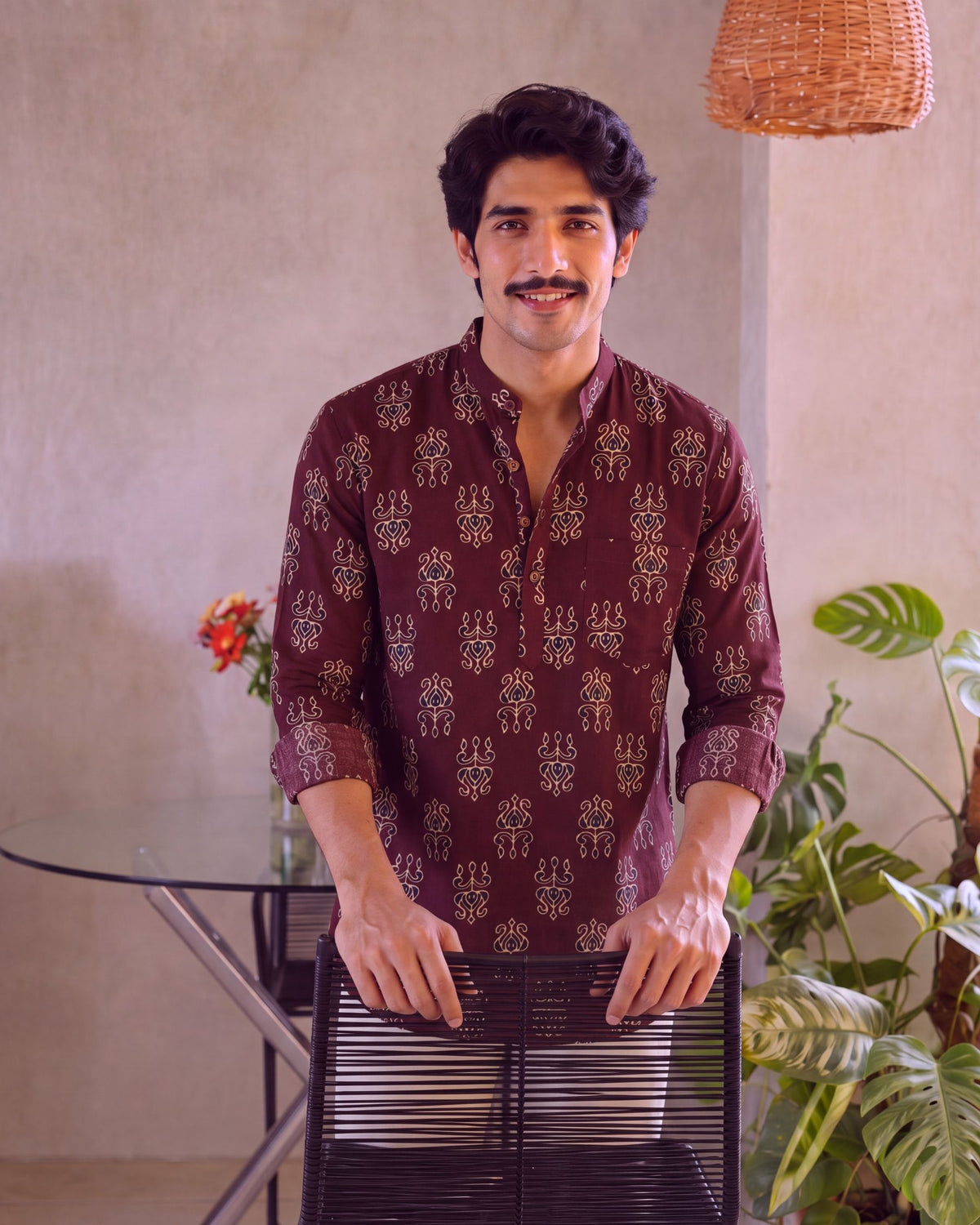 Mystic Maroon – Printed Cotton Short Kurta