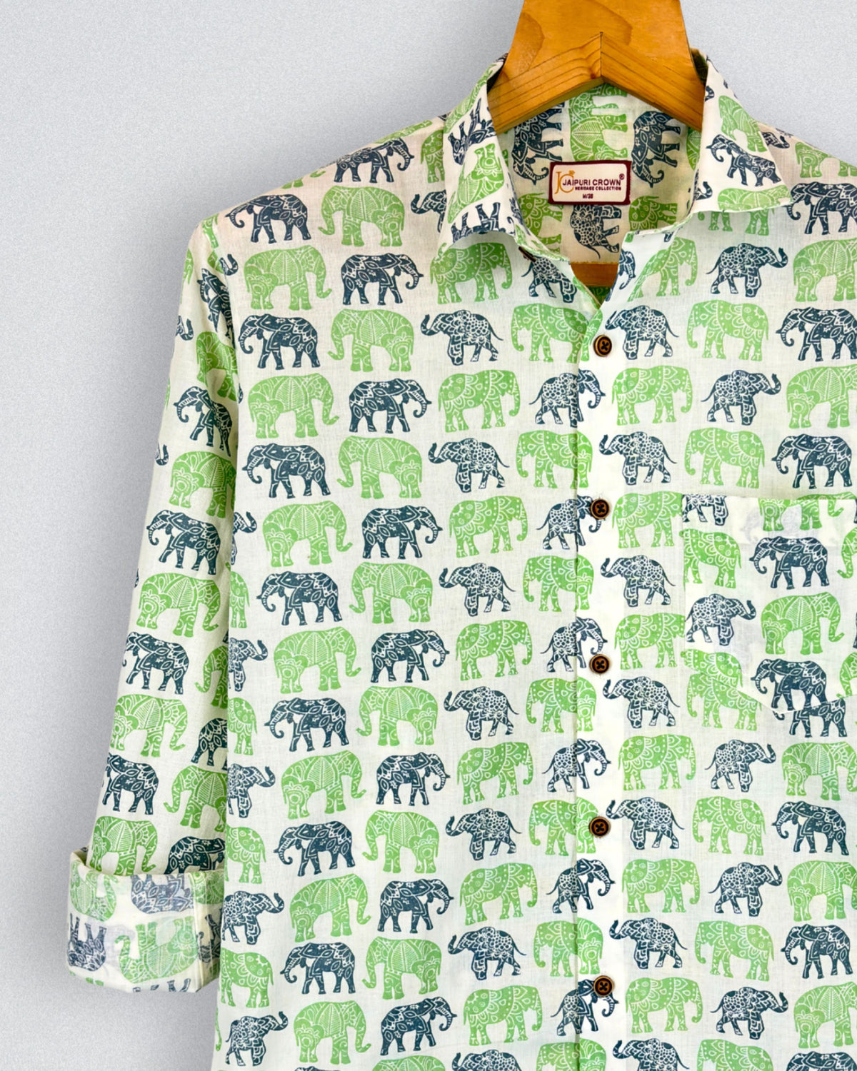 Jungle Symphony – Full Sleeve Cotton Shirt in Green & Blue