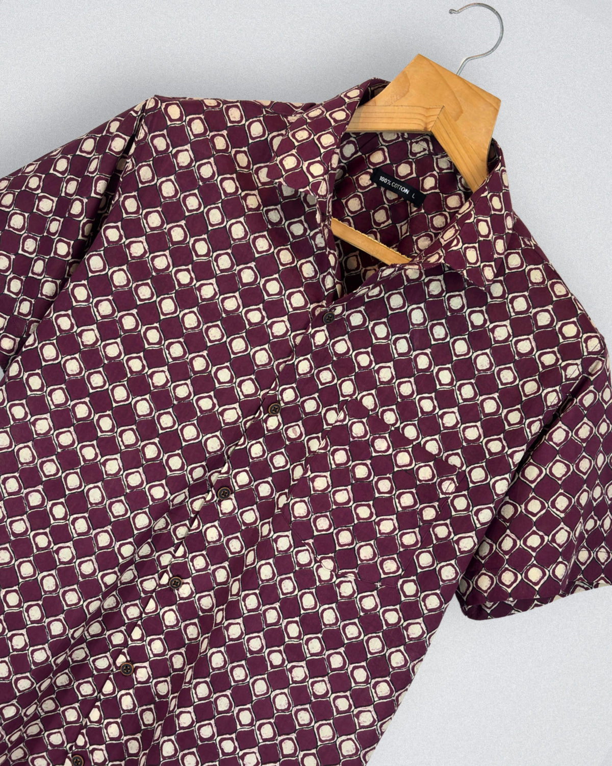 Crimson Lattice – Geometric Printed Cotton Half Sleeve Shirt