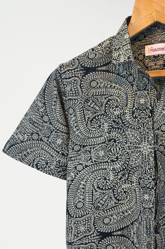 Midnight Maze – Half Sleeve Cotton Shirt