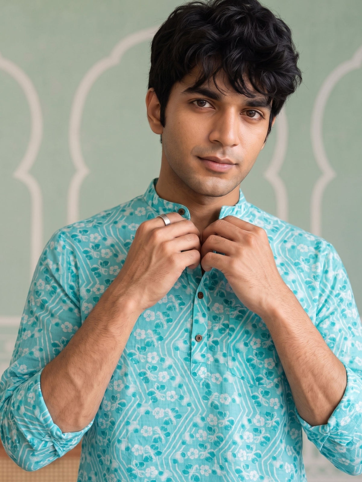 Turquoise Bliss – Printed Cotton Short Kurta