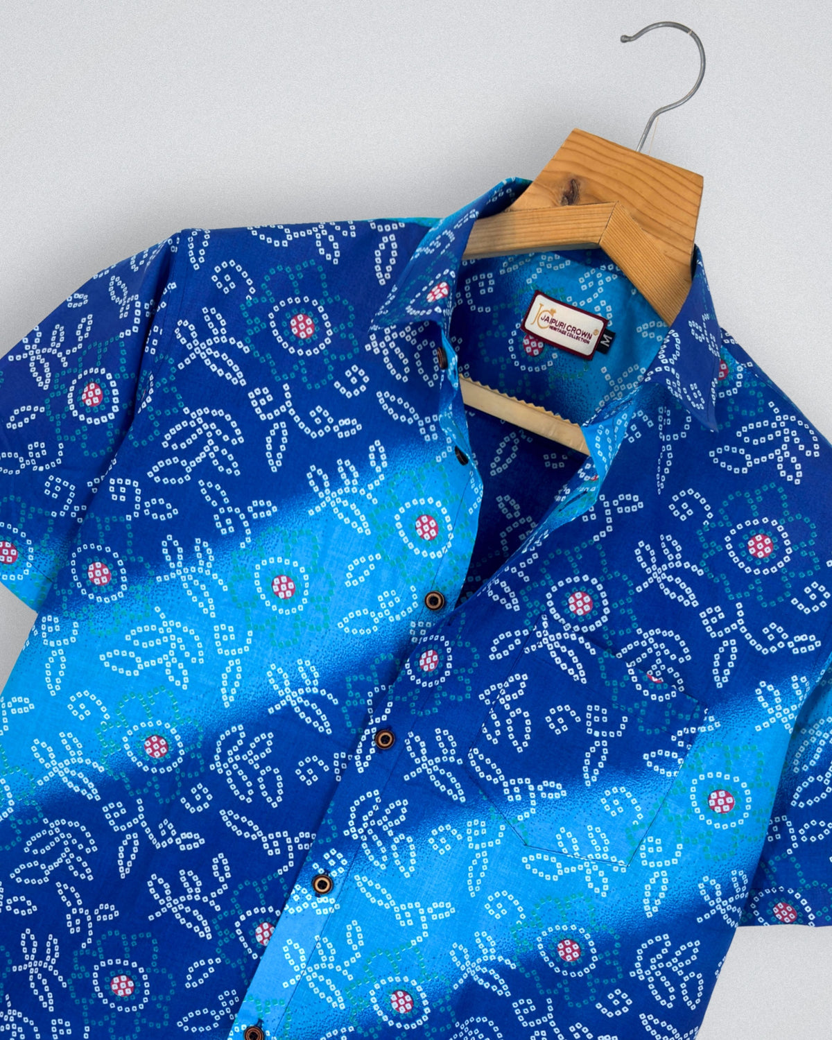 Blue Floral Bliss – Printed Cotton Half Sleeve