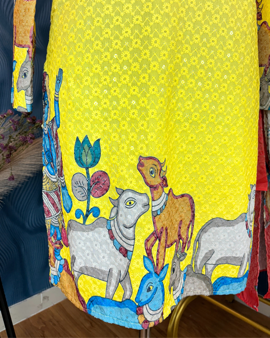 Yellow Daman Printed Kurta