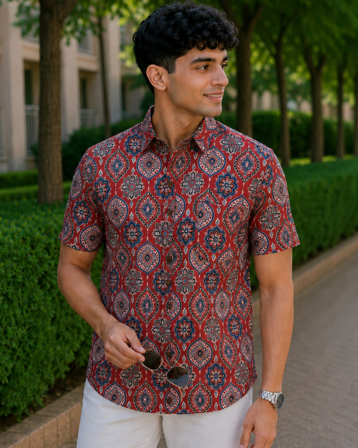 Desert Blooms – Printed Cotton Half Sleeve Shirt