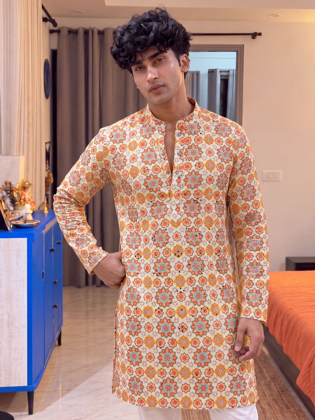Ivory Floral Jaal – Printed Long Kurta