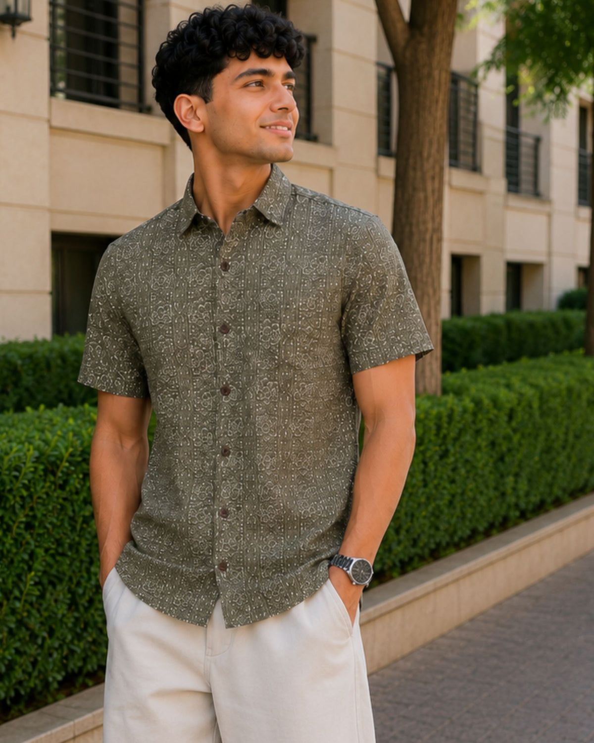 Sanganeri Elegance – Printed Cotton Half Sleeve Shirt