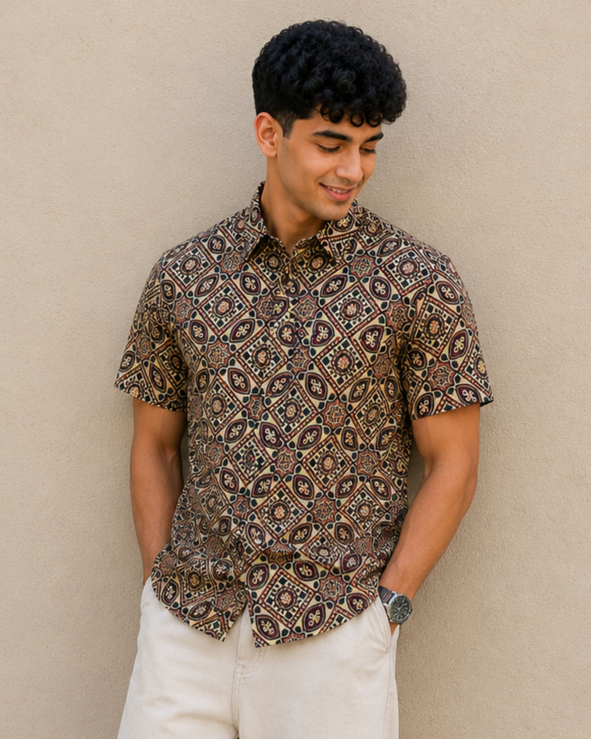 Desert Bloom – Printed Cotton Half Sleeve Shirt