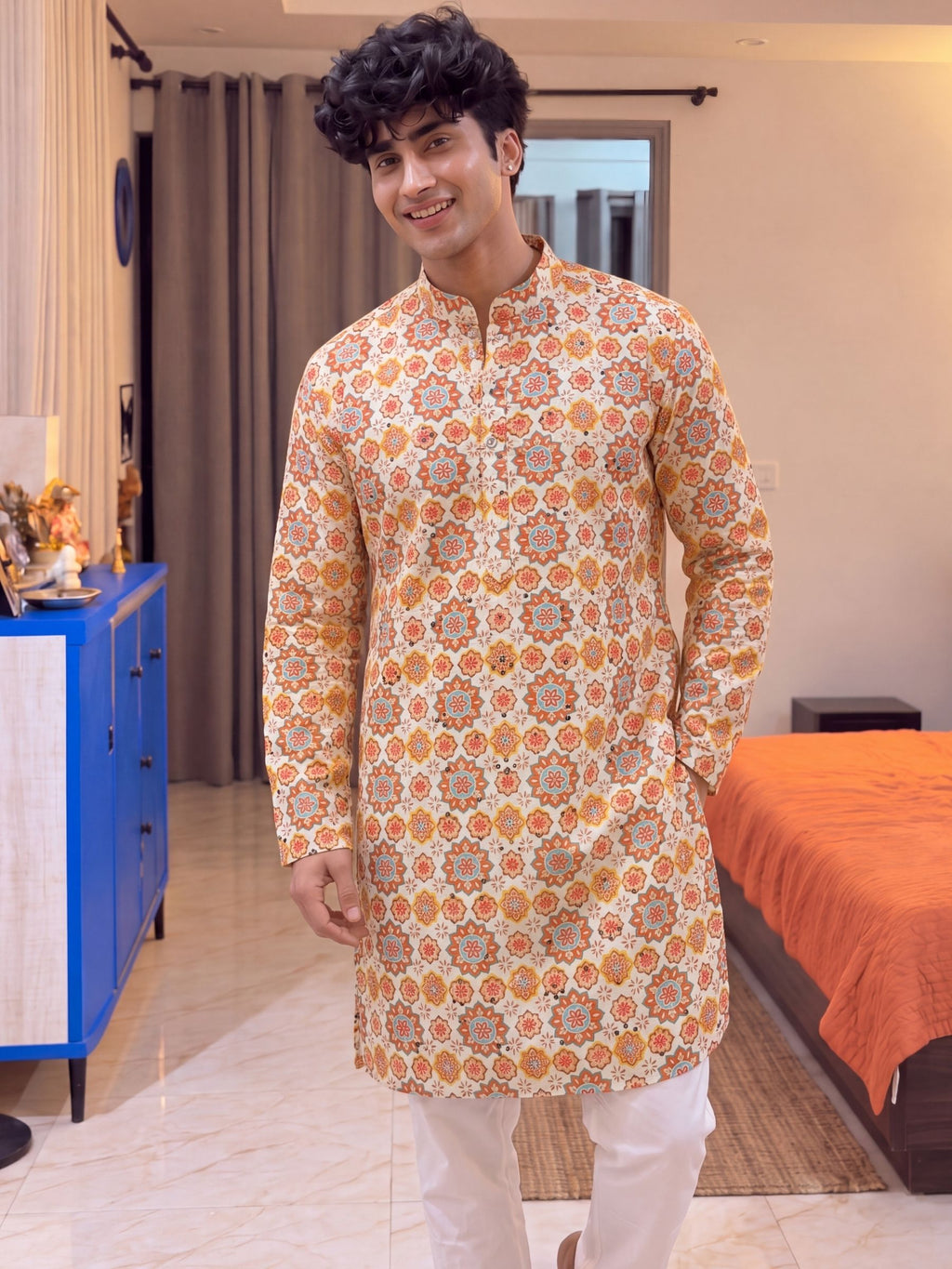 Ivory Floral Jaal – Printed Long Kurta
